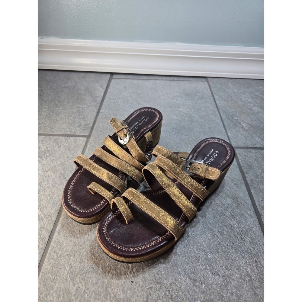 Donald J Pliner Women's 7.5 Brown Leather Strappy Slide Sandals Italy Made